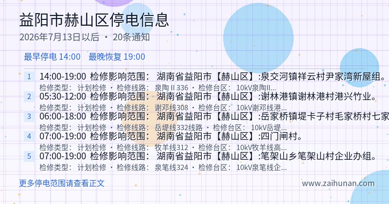 益阳市赫山区停电通知