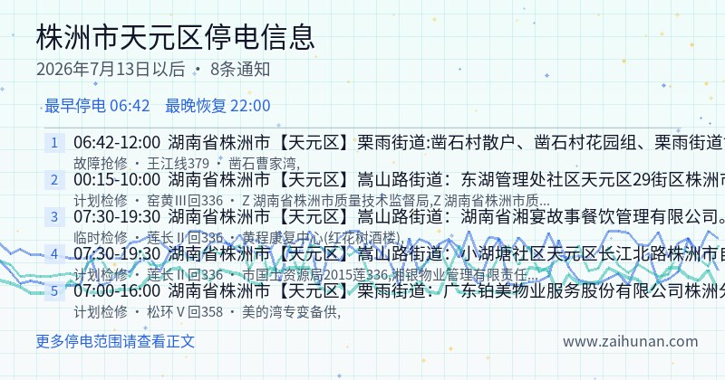 株洲市天元区停电通知