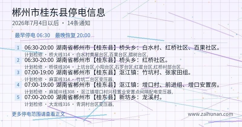 郴州市桂东县停电通知