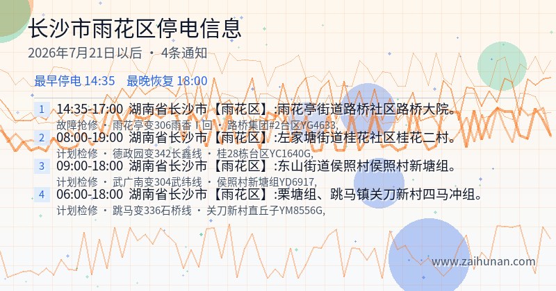 长沙市雨花区停电通知