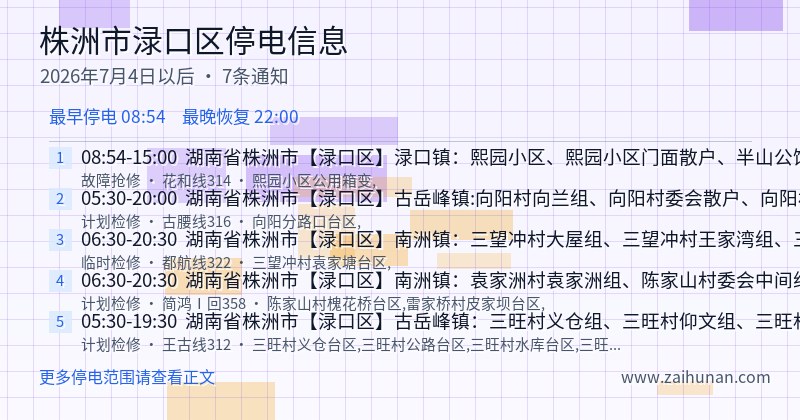 株洲市渌口区停电通知
