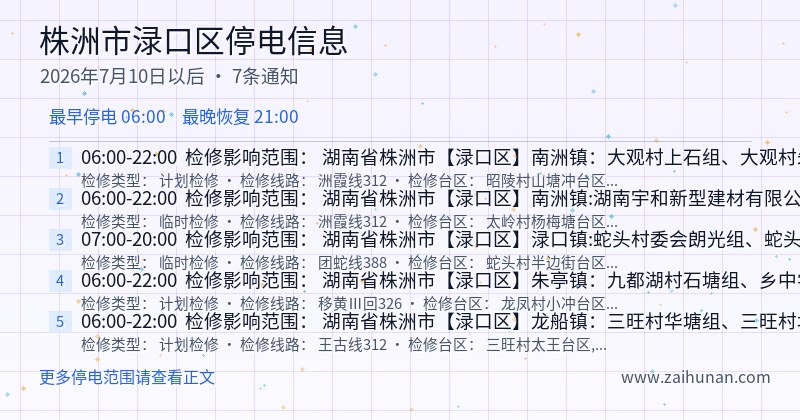 株洲市渌口区停电通知