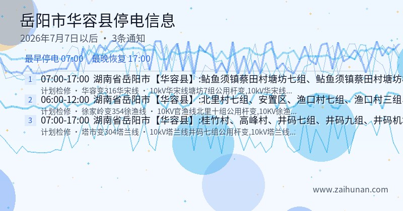 岳阳市华容县停电通知