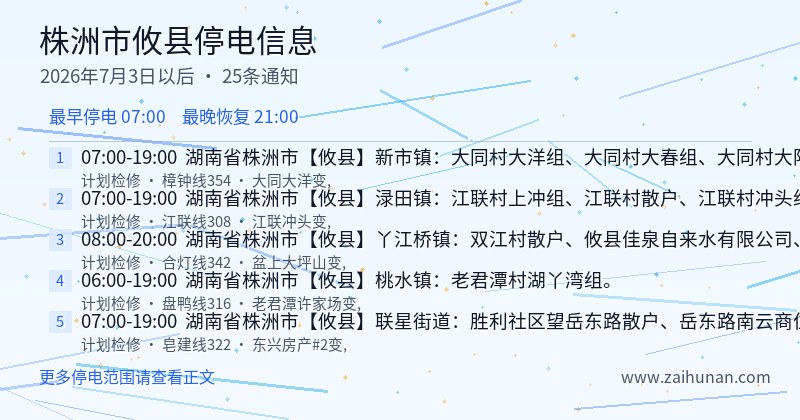 株洲市攸县停电通知