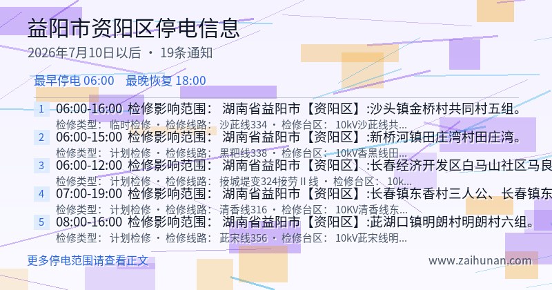 益阳市资阳区停电通知