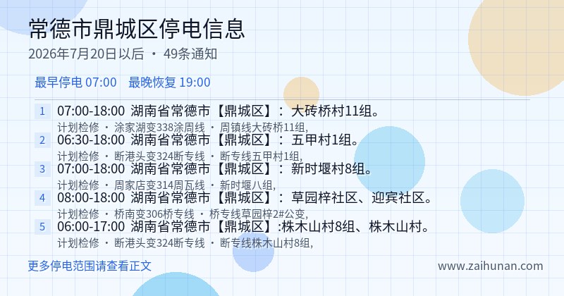 常德市鼎城区停电通知