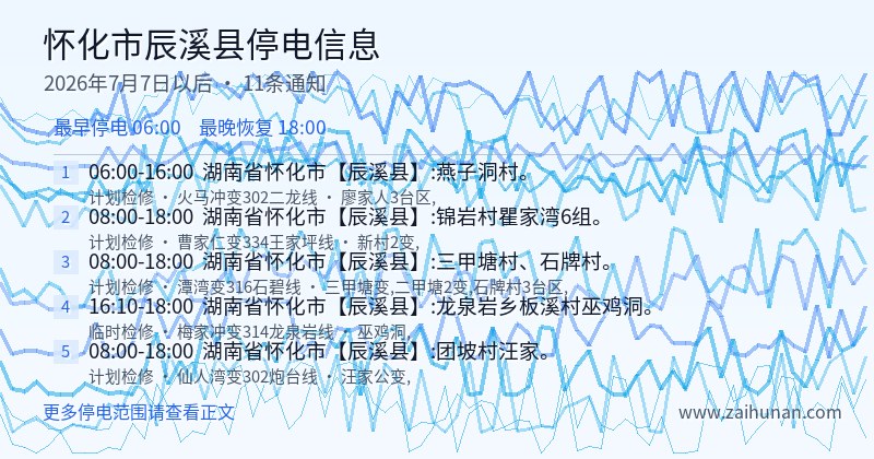 怀化市辰溪县停电通知