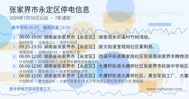 张家界市永定区停电通知