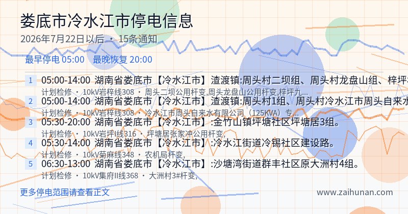 娄底市冷水江市停电通知