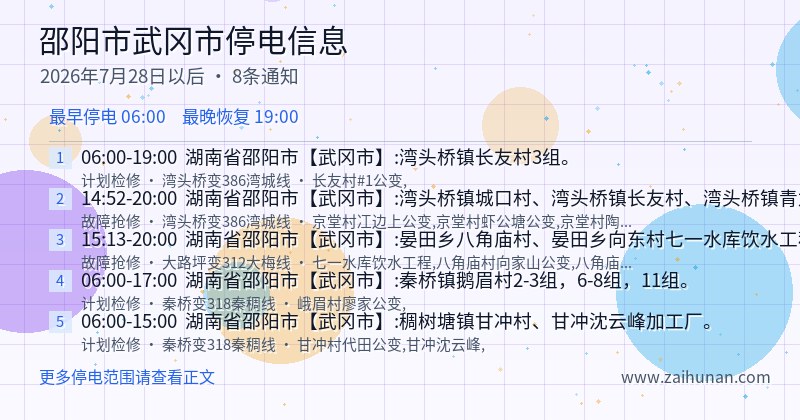 邵阳市武冈市停电通知