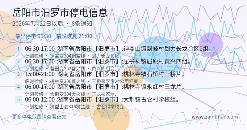 岳阳市汨罗市停电通知
