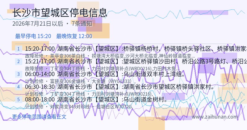 长沙市望城区停电通知