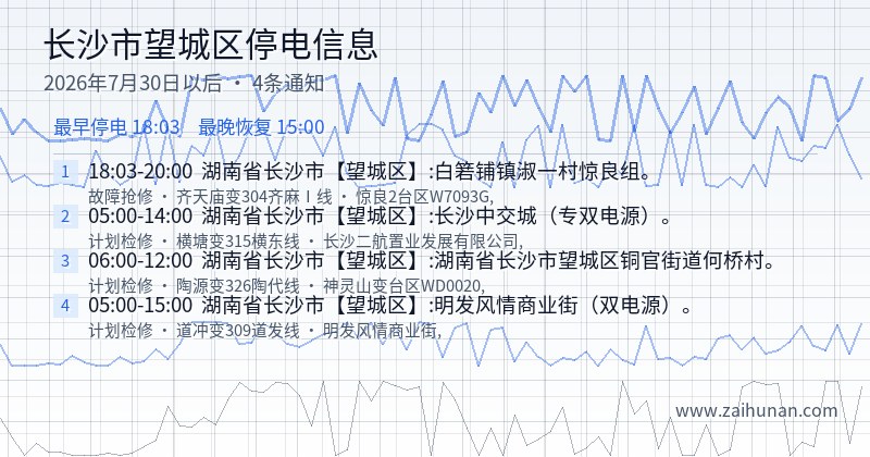 长沙市望城区停电通知