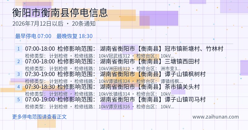 衡阳市衡南县停电通知