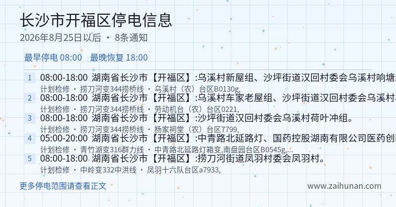 长沙市开福区停电通知