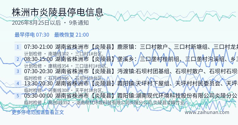 株洲市炎陵县停电通知