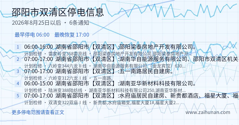 邵阳市双清区停电通知