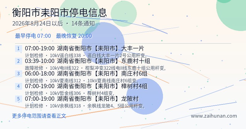 衡阳市耒阳市停电通知