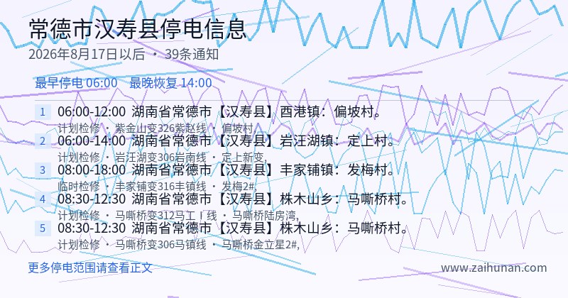 常德市汉寿县停电通知