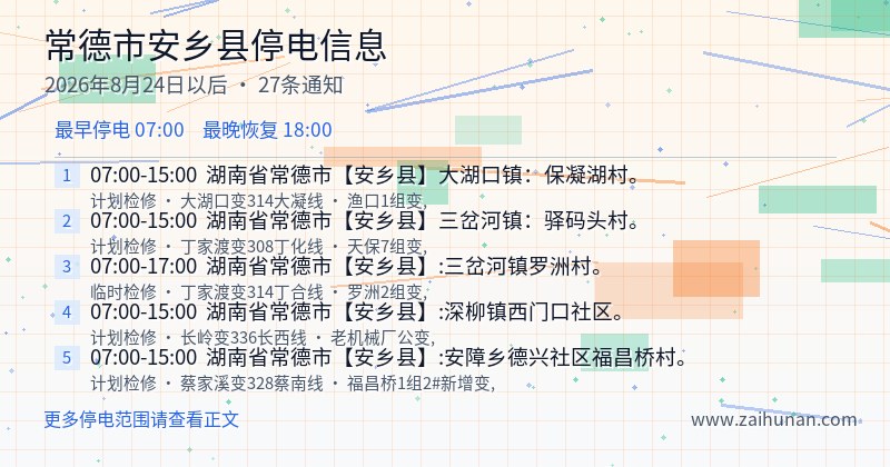 常德市安乡县停电通知