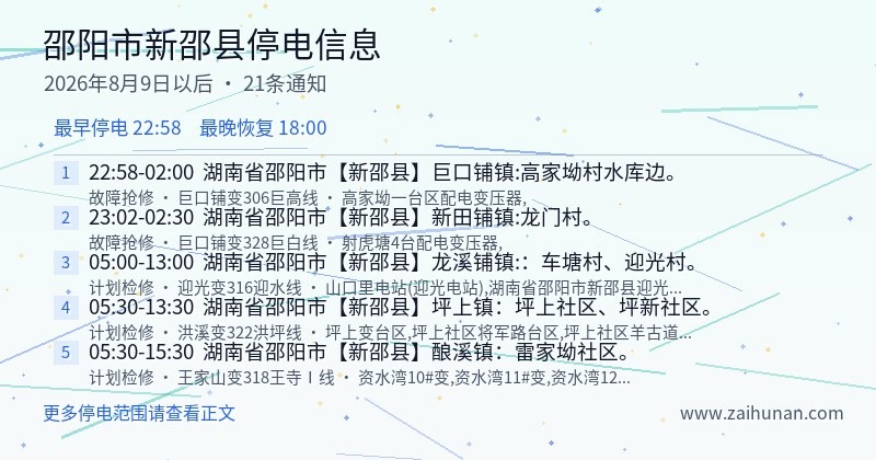 邵阳市新邵县停电通知
