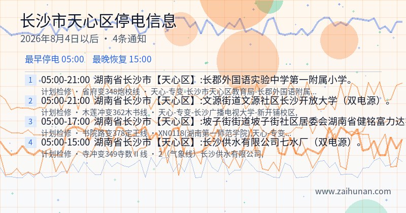 长沙市天心区停电通知