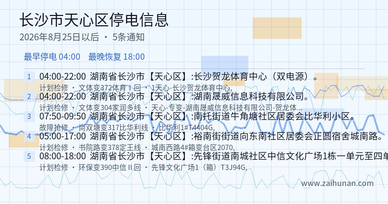 长沙市天心区停电通知