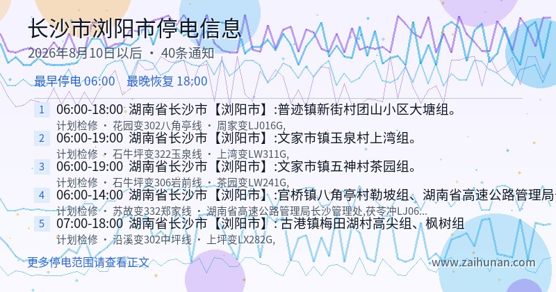 长沙市浏阳市停电通知