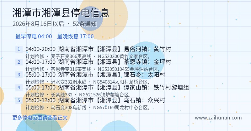 湘潭市湘潭县停电通知