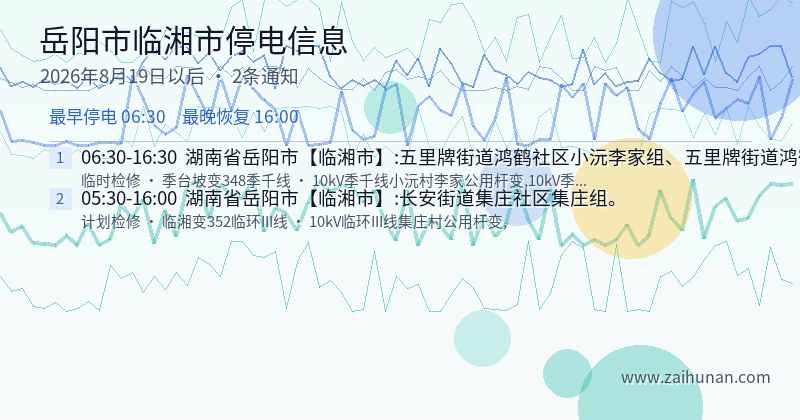 岳阳市临湘市停电通知
