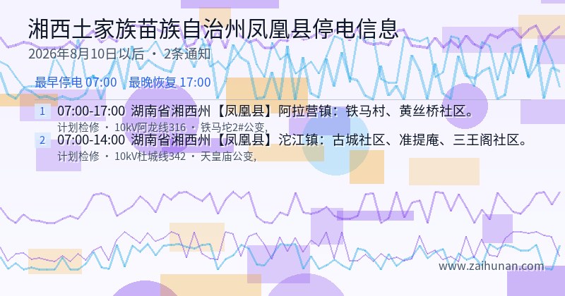 湘西土家族苗族自治州凤凰县停电通知