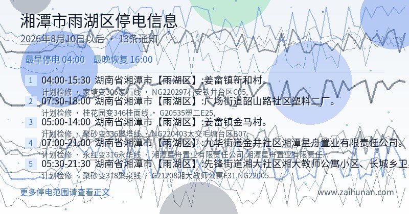 湘潭市雨湖区停电通知