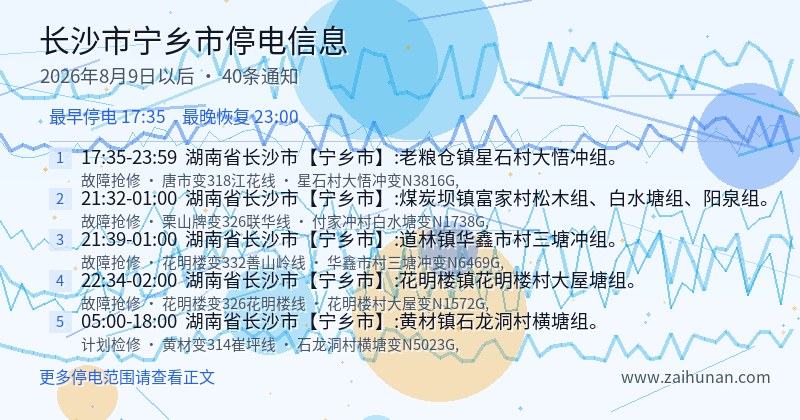 长沙市宁乡市停电通知