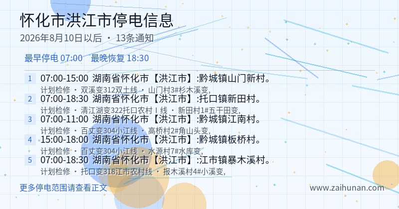 怀化市洪江市停电通知
