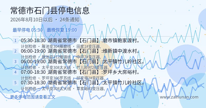 常德市石门县停电通知