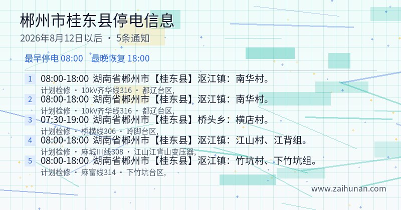 郴州市桂东县停电通知