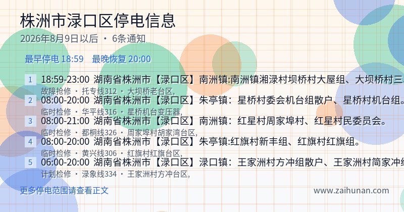 株洲市渌口区停电通知