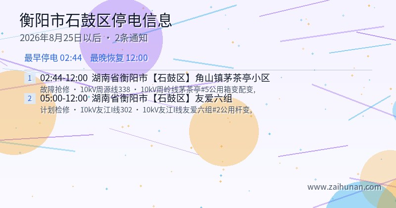 衡阳市石鼓区停电通知