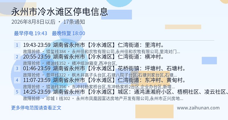 永州市冷水滩区停电通知