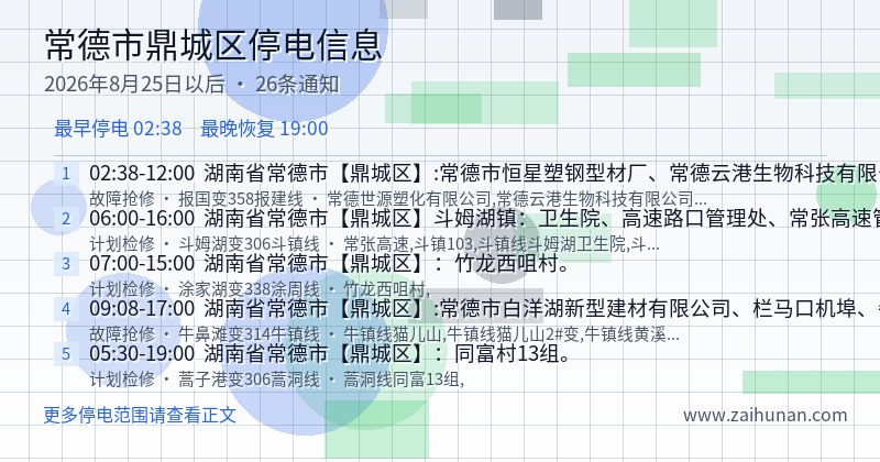 常德市鼎城区停电通知