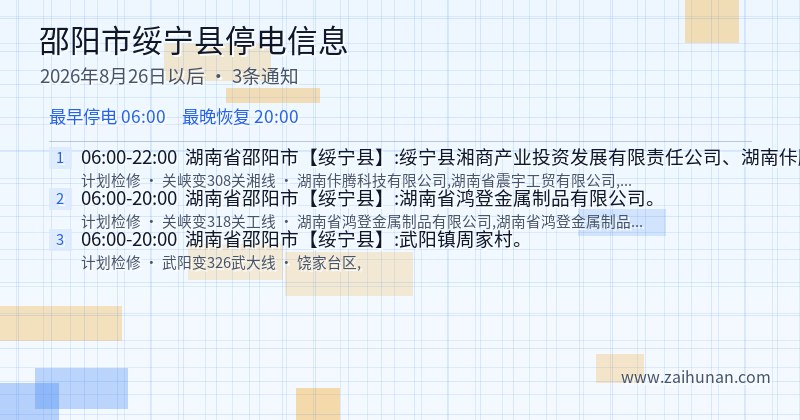 邵阳市绥宁县停电通知
