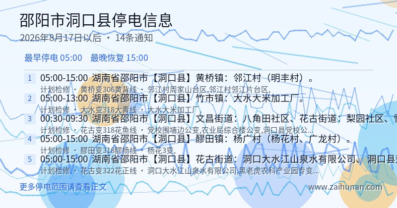 邵阳市洞口县停电通知