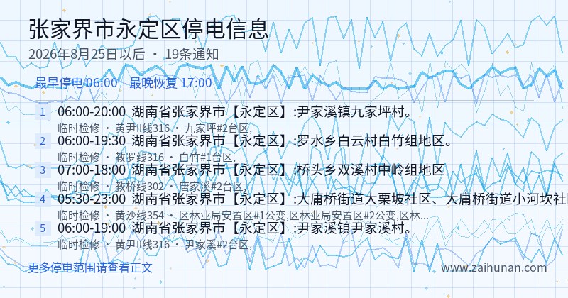 张家界市永定区停电通知
