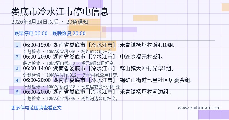 娄底市冷水江市停电通知