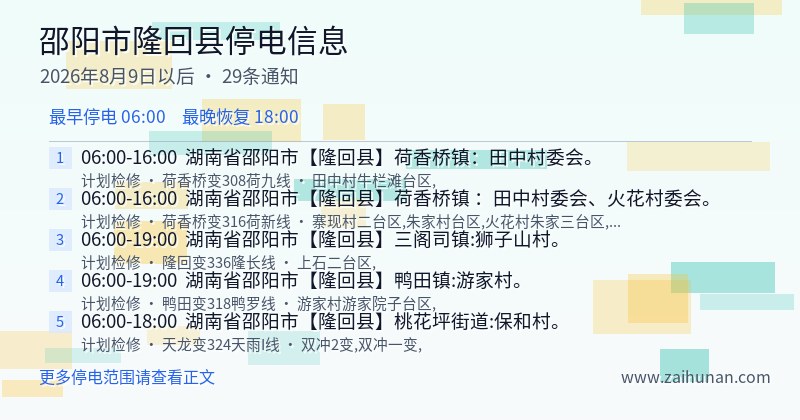 邵阳市隆回县停电通知