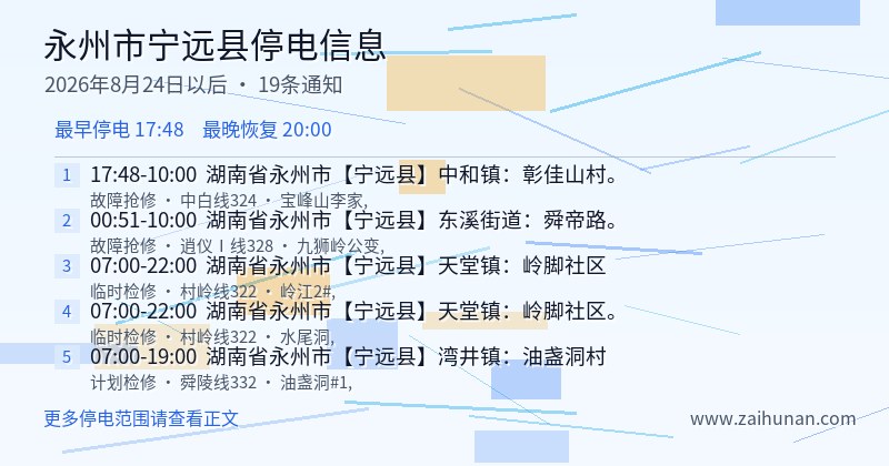 永州市宁远县停电通知
