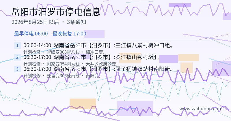 岳阳市汨罗市停电通知