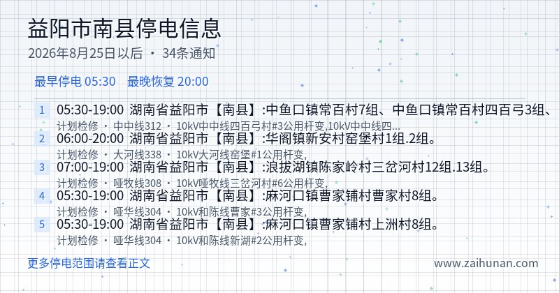 益阳市南县停电通知