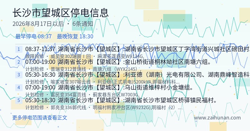长沙市望城区停电通知
