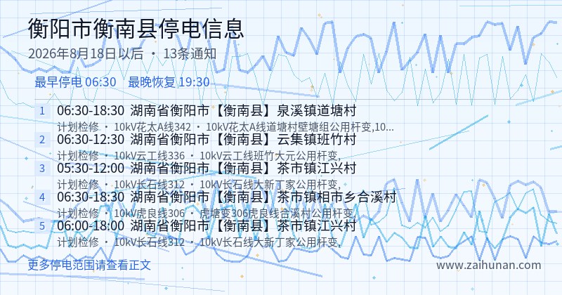 衡阳市衡南县停电通知